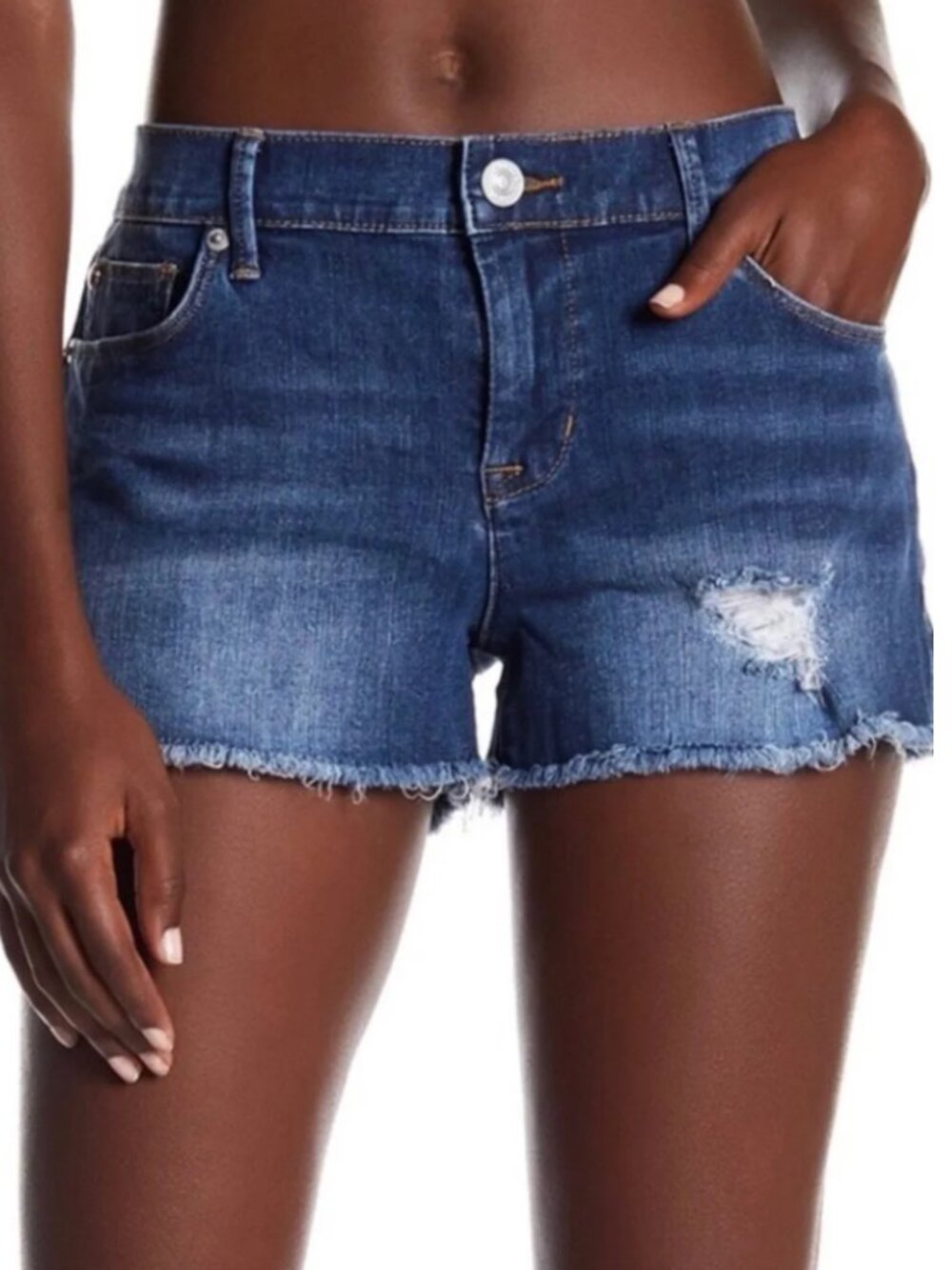 Hudson Amber Raw Hem Distressed Denim Shorts - Size 28